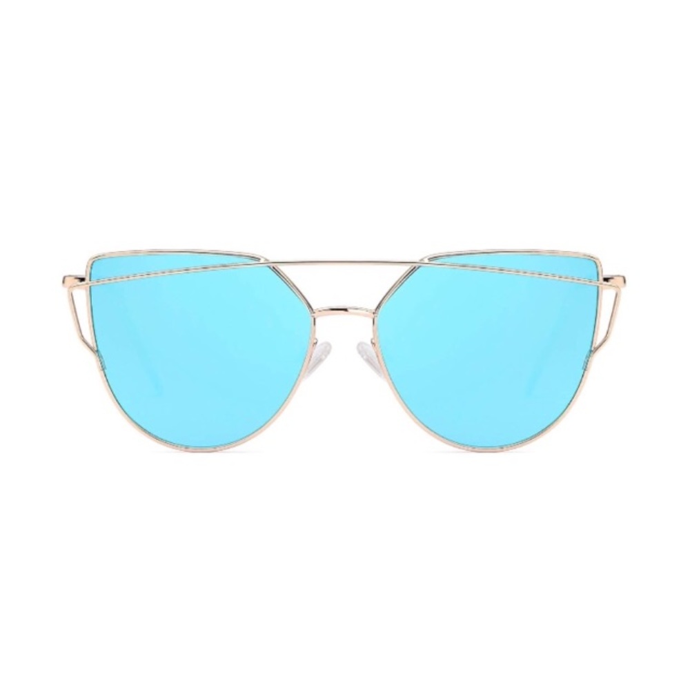 Blue Mirrored Cat Eye Aviators Gold - Picture 3 of 4